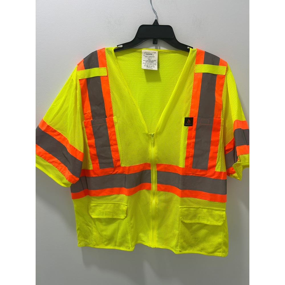 Ironwear 1293FR-LZ-RD Class 3 Safety Vest XL Flame Retardant Mesh Hi-Vis Yellow
